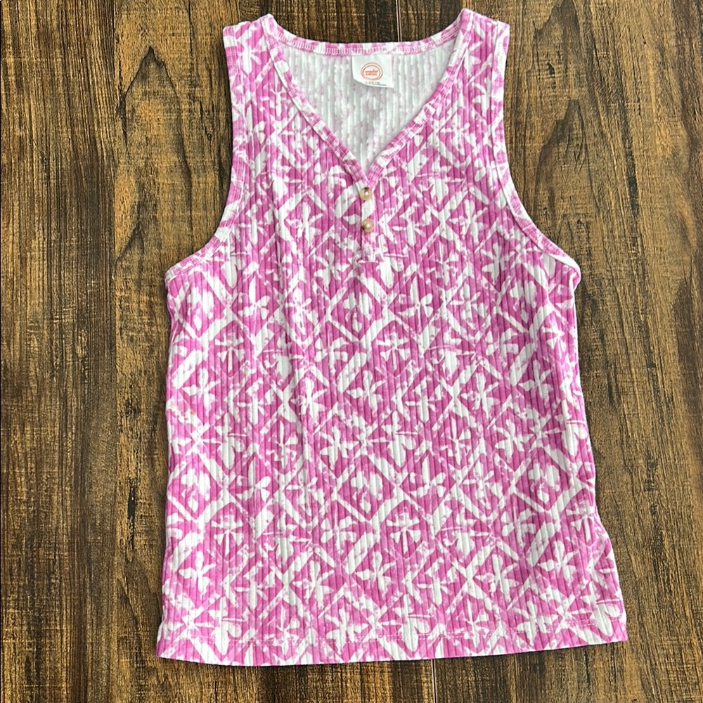 Pink and White Sleeveless Tank Top